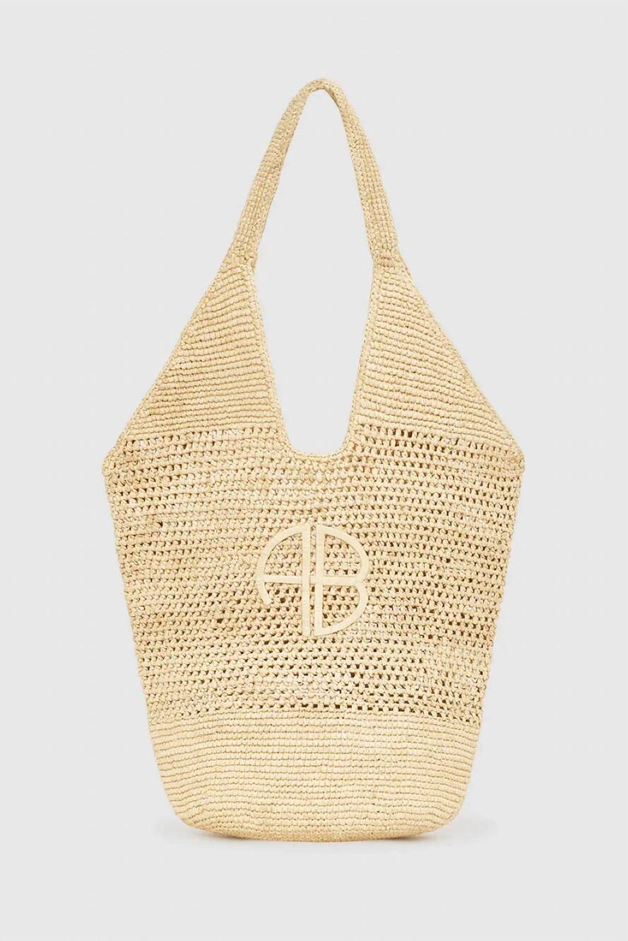 NEW ANINE BING women's leah logo hobo bag in natural